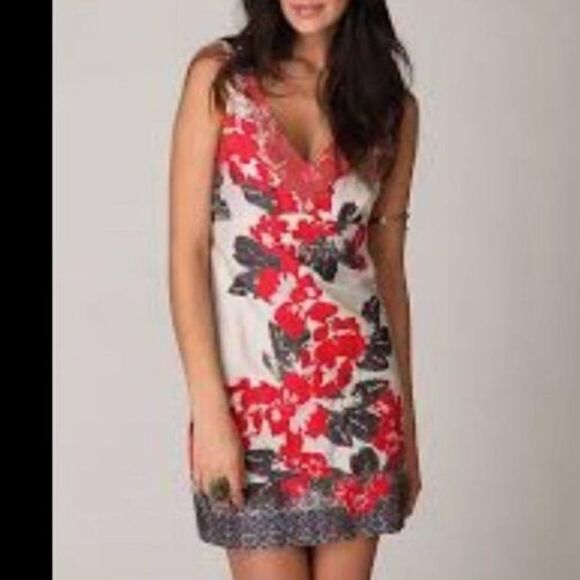 Floral Print V Neck Embroidered Cotton Tank Dress - Picture 2 of 11